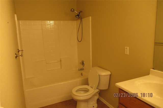 full bathroom with vanity, toilet, tub / shower combination, and tile patterned flooring