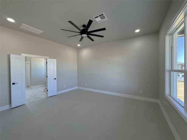 7225 NW 154th St, Edmond, OK 73013 - spare room with baseboards, a ceiling fan, visible vents, and recessed lighting