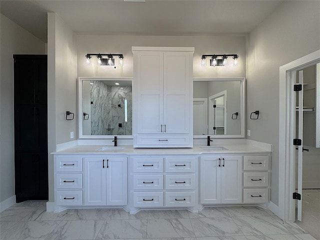 7225 NW 154th St, Edmond, OK 73013 - full bath with marble finish floor, a marble finish shower, and a sink