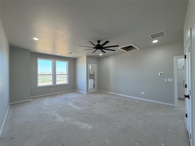 7225 NW 154th St, Edmond, OK 73013 - spare room with visible vents, a ceiling fan, and baseboards