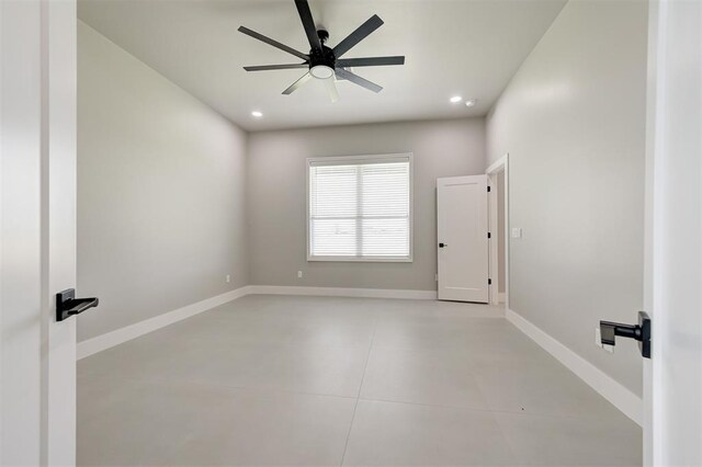 7225 NW 154th St, Edmond, OK 73013 - unfurnished room with a ceiling fan, recessed lighting, and light tile patterned floors