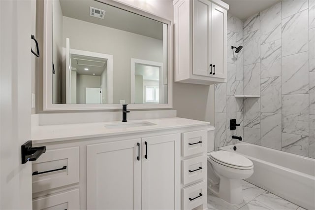 7225 NW 154th St, Edmond, OK 73013 - bathroom featuring marble finish flooring, vanity, and shower / bath combination