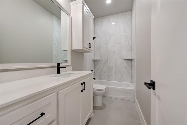 7225 NW 154th St, Edmond, OK 73013 - full bath with vanity, tile patterned floors, shower / washtub combination, and recessed lighting