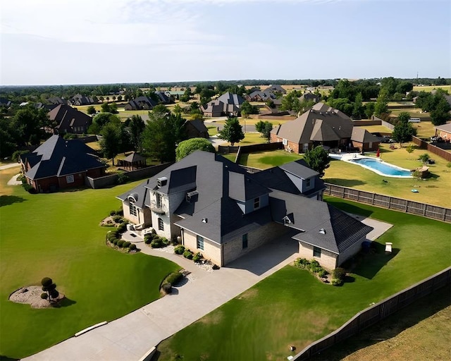 320 S Lysbeth Ct, Goldsby, OK 73093 - aerial perspective of suburban area featuring a pool area