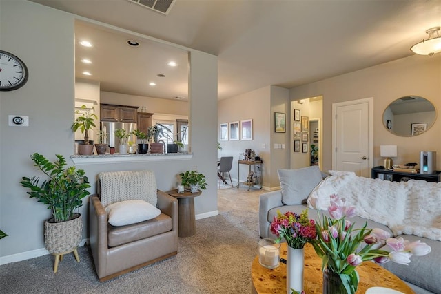 8609 SW 36th Ter, Oklahoma City, OK 73179 - living room featuring recessed lighting and carpet flooring