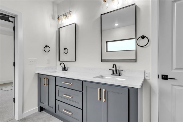 3305 Sugar Maple Way, Oklahoma City, OK 73179 - full bathroom with double vanity and baseboards