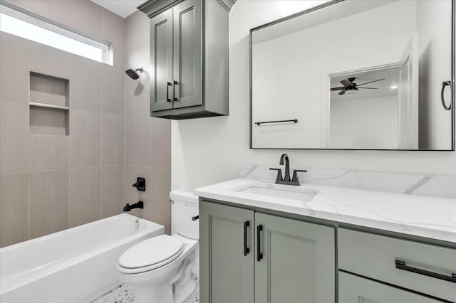 3305 Sugar Maple Way, Oklahoma City, OK 73179 - bathroom featuring vanity, ceiling fan, and bathtub / shower combination