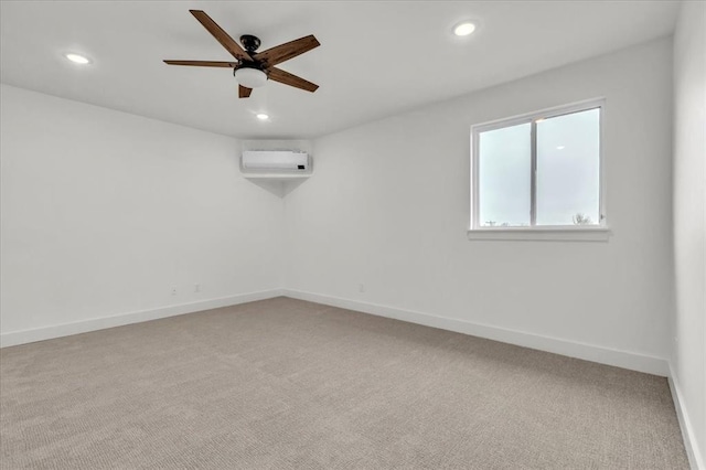 3305 Sugar Maple Way, Oklahoma City, OK 73179 - unfurnished room featuring light carpet, recessed lighting, a wall mounted air conditioner, and a ceiling fan