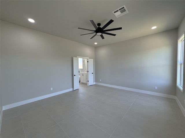 15521 Aparados Way, Edmond, OK 73013 - unfurnished room with baseboards, visible vents, recessed lighting, and ceiling fan