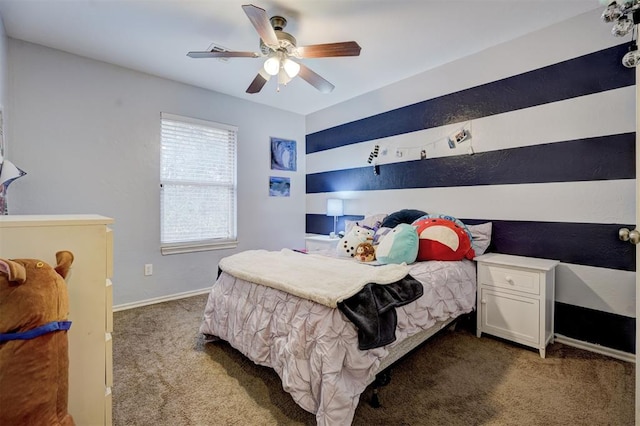 bedroom with carpet flooring and ceiling fan