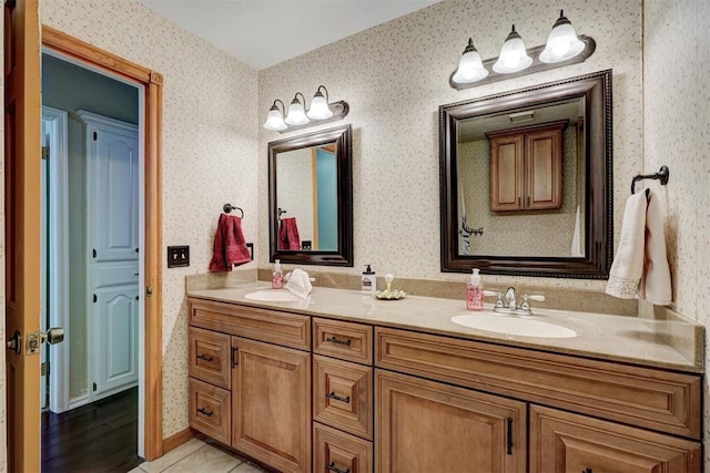 bathroom with vanity and tile patterned floors