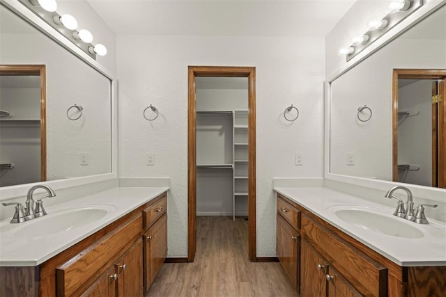 bathroom with wood-type flooring and vanity