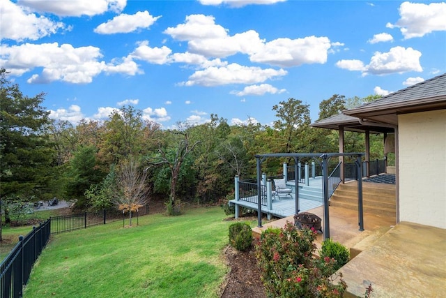 view of yard with a deck