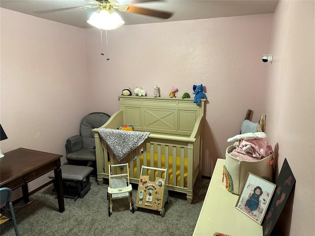 bedroom with carpet and ceiling fan