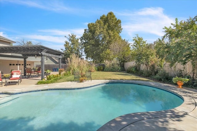 view of swimming pool featuring a patio area and a pergola