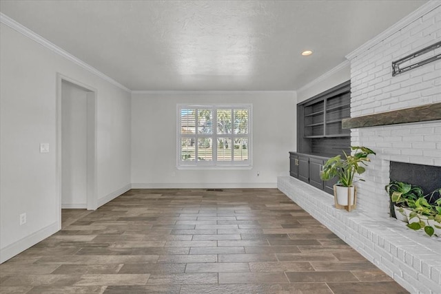 unfurnished living room featuring crown molding and wood-type flooring