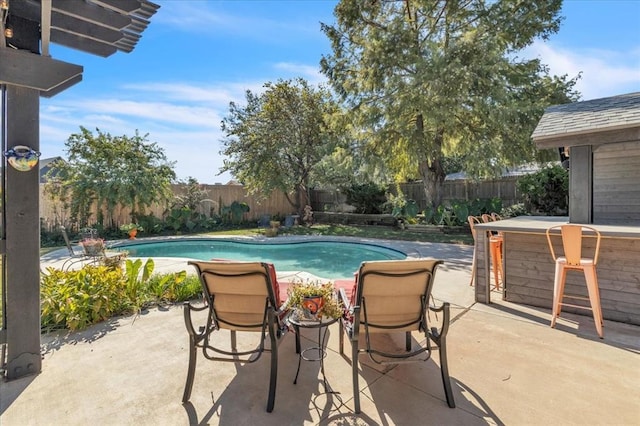 view of pool featuring a patio and exterior bar