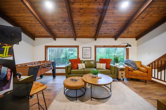 1194 Camp Ranch Rd, Broken Bow, OK 74728 - living area featuring wood finished floors and wooden ceiling