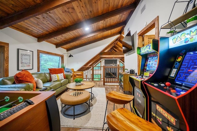 1194 Camp Ranch Rd, Broken Bow, OK 74728 - living area featuring wooden ceiling and wood finished floors