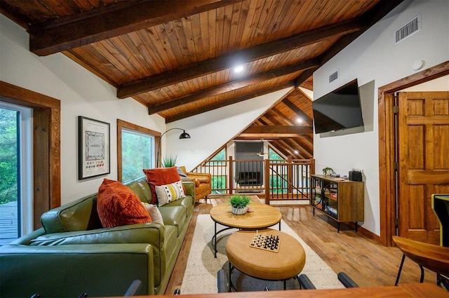 1194 Camp Ranch Rd, Broken Bow, OK 74728 - living area with wood ceiling, plenty of natural light, and wood finished floors