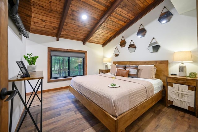 1194 Camp Ranch Rd, Broken Bow, OK 74728 - bedroom featuring wood ceiling, dark wood finished floors, and baseboards