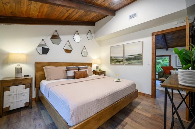 1194 Camp Ranch Rd, Broken Bow, OK 74728 - bedroom featuring wooden ceiling, dark wood-style floors, and baseboards