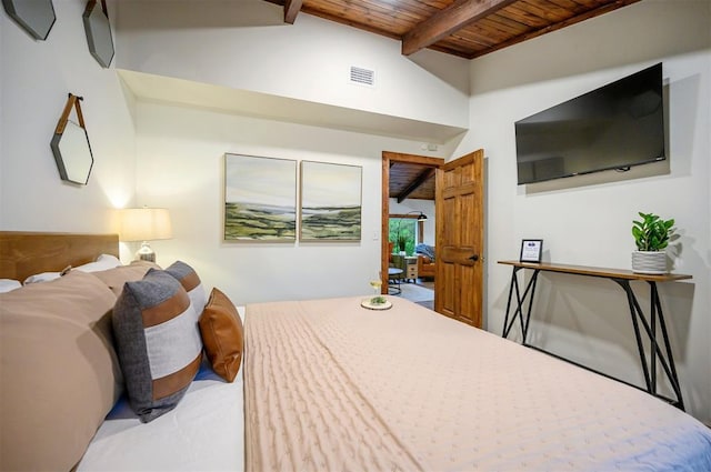 1194 Camp Ranch Rd, Broken Bow, OK 74728 - bedroom featuring wooden ceiling and beam ceiling