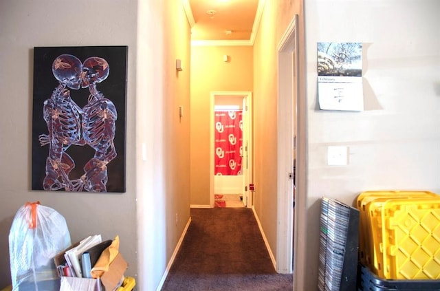 hall featuring baseboards and carpet floors