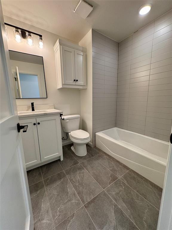 12812 Cobblestone Curve Rd, Oklahoma City, OK 73142 - full bathroom with toilet, vanity, and shower / tub combination