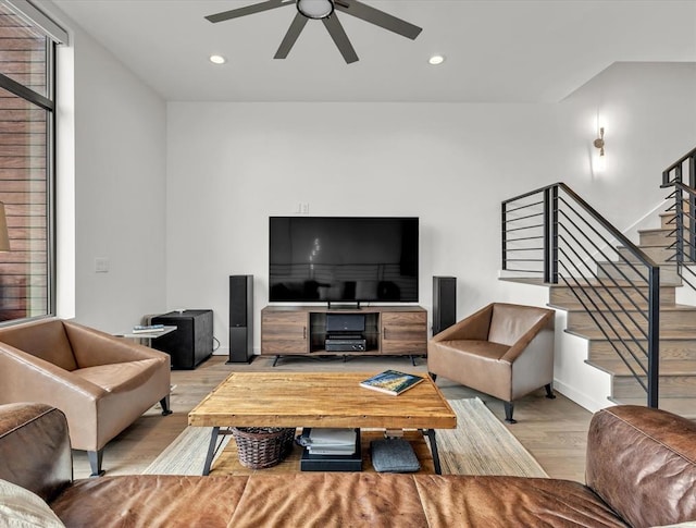 825 NW 6th St, Oklahoma City, OK 73106 - living room featuring ceiling fan and light hardwood / wood-style flooring