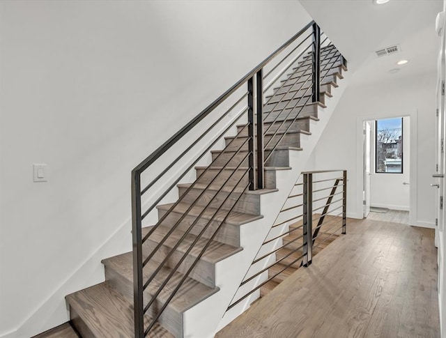 825 NW 6th St, Oklahoma City, OK 73106 - staircase with wood-type flooring