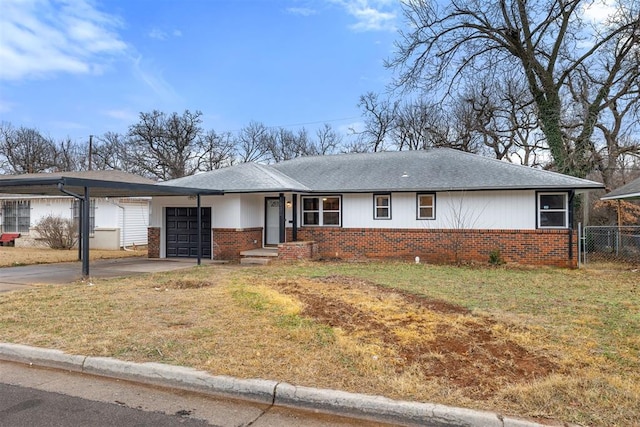 single story home featuring a garage and a front lawn