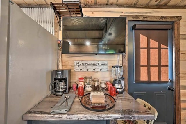 1985 Belpine Loop, Broken Bow, OK 74728 - kitchen with wooden walls and wooden ceiling