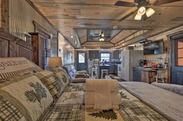 1985 Belpine Loop, Broken Bow, OK 74728 - bedroom featuring white fridge, sink, and wood ceiling