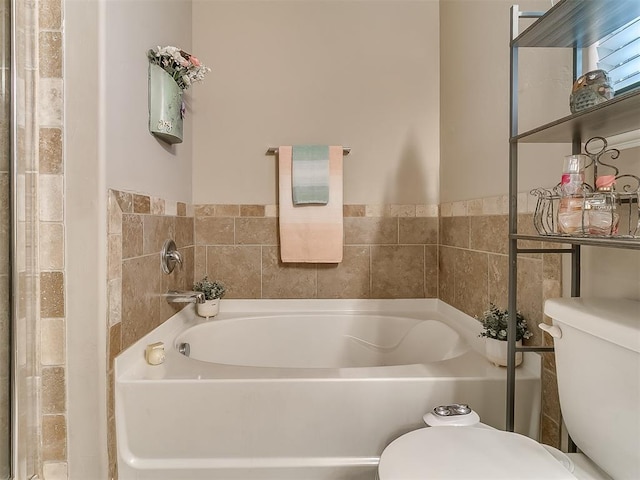 bathroom with a washtub and toilet