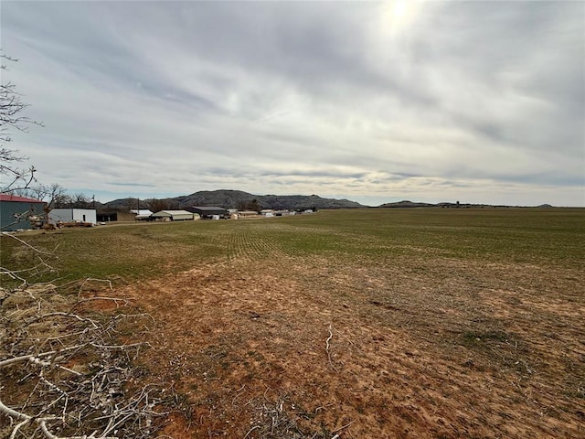 view of yard with a rural view and a mountain view