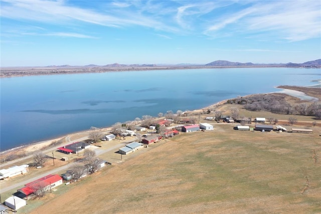 aerial view with a water and mountain view