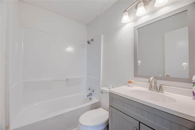 full bathroom featuring vanity, toilet, and bathing tub / shower combination