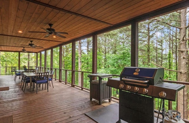 sunroom with wood ceiling