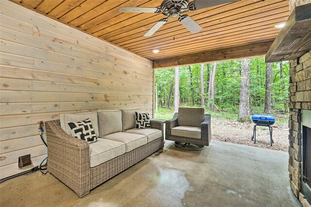 670 Pine Meadow Ln, Broken Bow, OK 74728 - view of patio with an outdoor living space, a grill, and ceiling fan