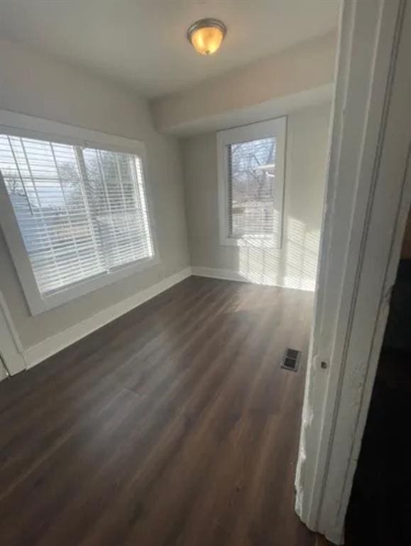 unfurnished dining area with dark hardwood / wood-style floors