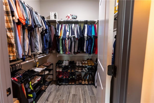 walk in closet featuring wood-type flooring