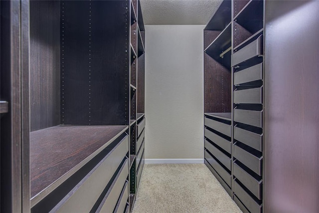 spacious closet featuring light carpet