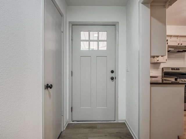 entryway with hardwood / wood-style floors