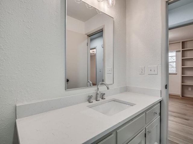 bathroom featuring vanity and hardwood / wood-style floors