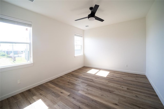 unfurnished room featuring wood-type flooring and ceiling fan