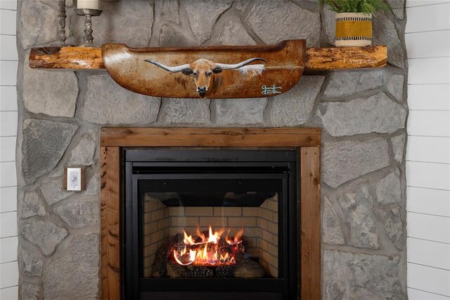 detailed view of a warm lit fireplace