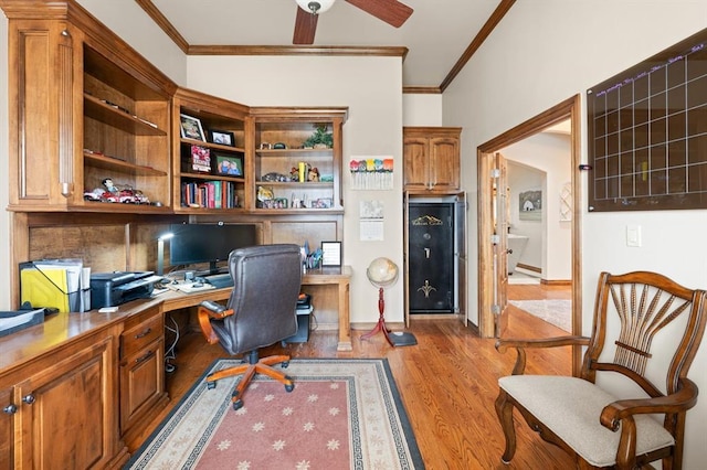 329826 E Hwy 66, Wellston, OK 74881 - office with ornamental molding, built in desk, light wood-type flooring, ceiling fan, and baseboards