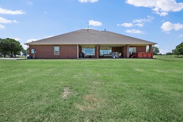 329826 E Hwy 66, Wellston, OK 74881 - rear view of house with a lawn and brick siding