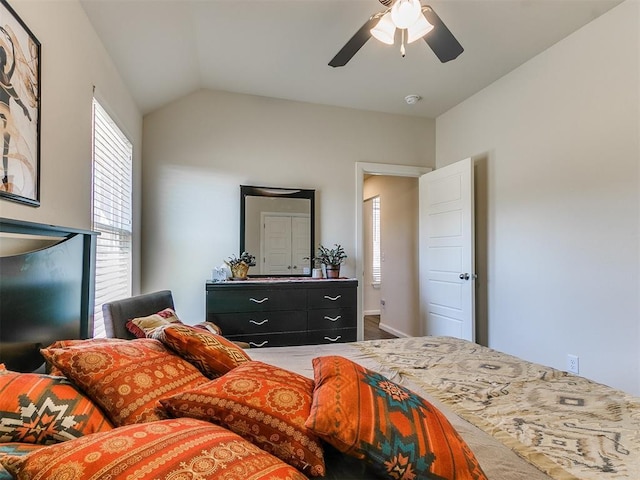 3683 King Arthur Ct, Newcastle, OK 73065 - bedroom featuring a ceiling fan and vaulted ceiling